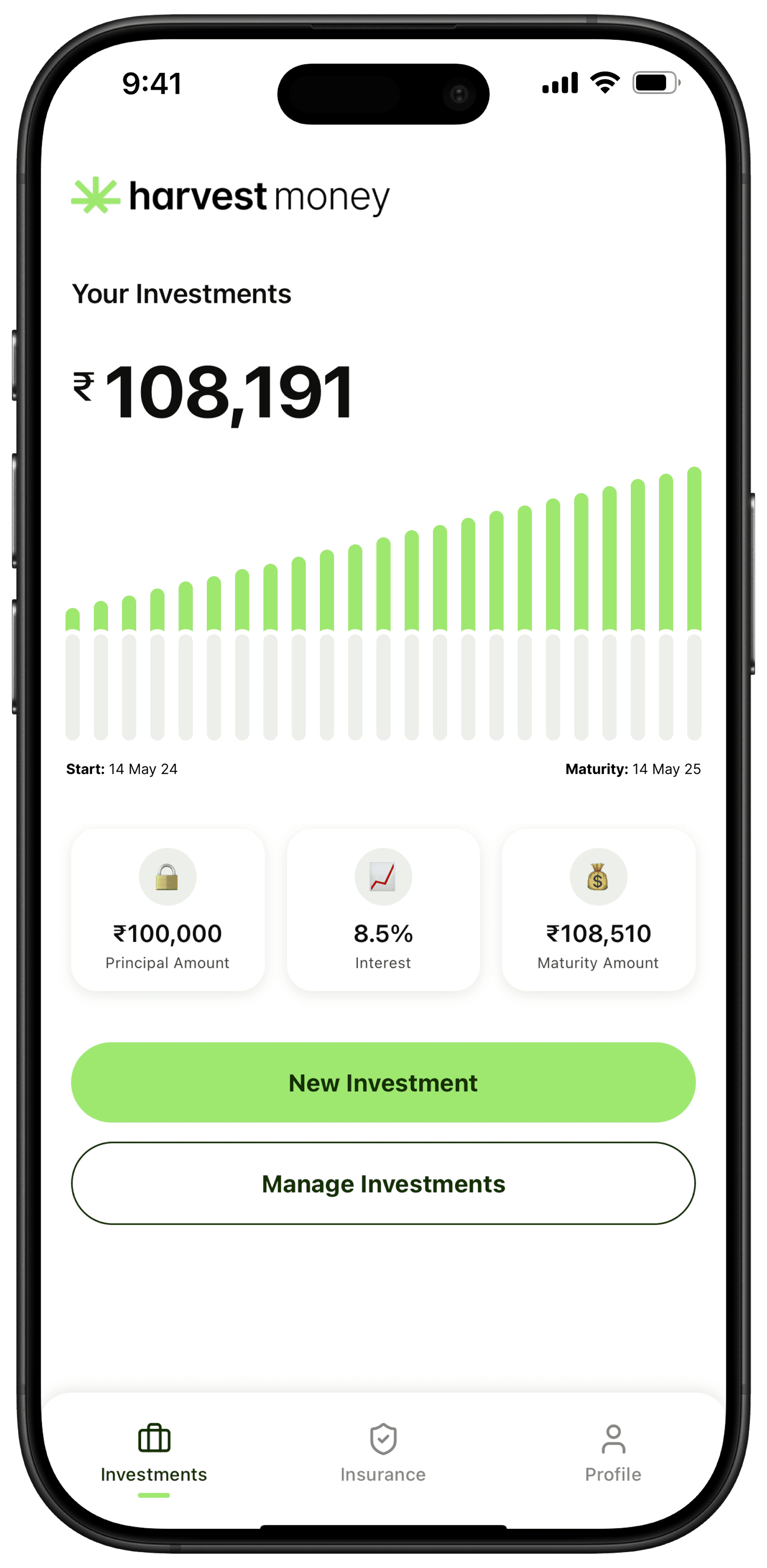 Compounding growth visualization on mobile app
